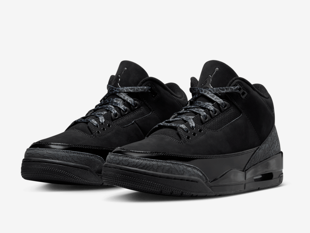 Engulfed in all-black, this panther-inspired Air Jordan 3 rendition sports a nubuck construction, shored up by patent leather sidewalls. Signature elephant print overlays reinforce the toe and rear, an iconic detail that never goes unnoticed. These graphic prints also swathe the laces for added flair. Jumpman logos decorate the tongue and TPU heel panel. A visible Air unit in the rear renders low-to-the-ground cushioning, accompanied by a hidden bubble in the forefoot.