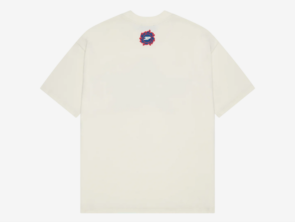 Exclusive Broken Planet 280gsm T-Shirt in white, featuring a boxy fit puff print detailing and sun badge on the sleeve.