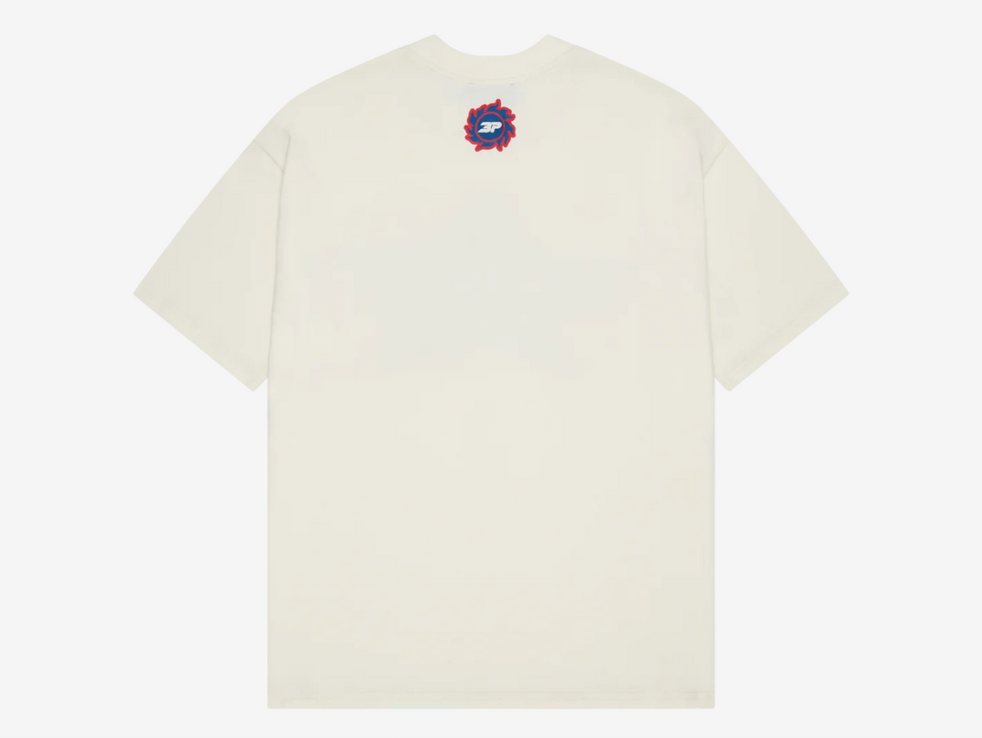Exclusive Broken Planet 280gsm T-Shirt in white, featuring a boxy fit puff print detailing and sun badge on the sleeve.