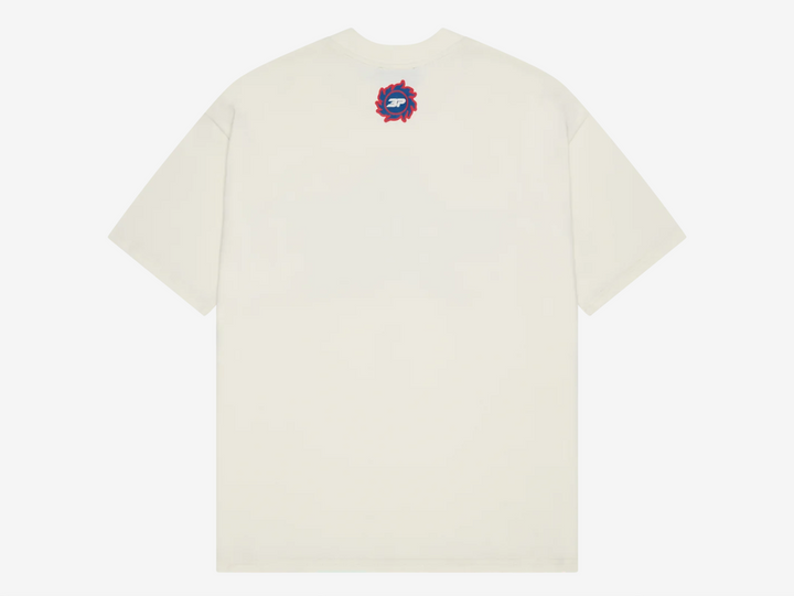 Exclusive Broken Planet 280gsm T-Shirt in white, featuring a boxy fit puff print detailing and sun badge on the sleeve.