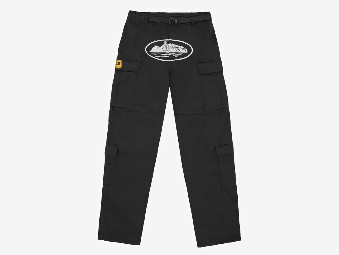 Corteiz Alcatraz Cargo Trousers Black White