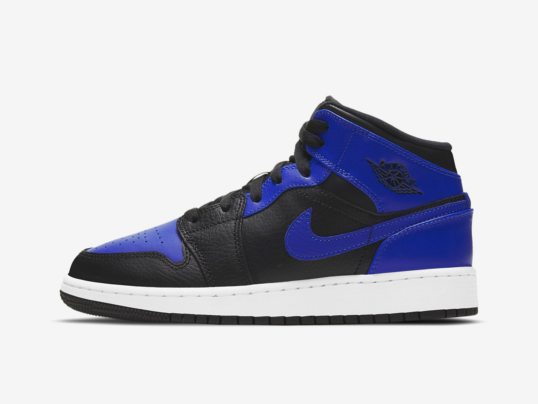 Timeless Air Jordan 1 Mid sneakers in a classic blue and black colour scheme.