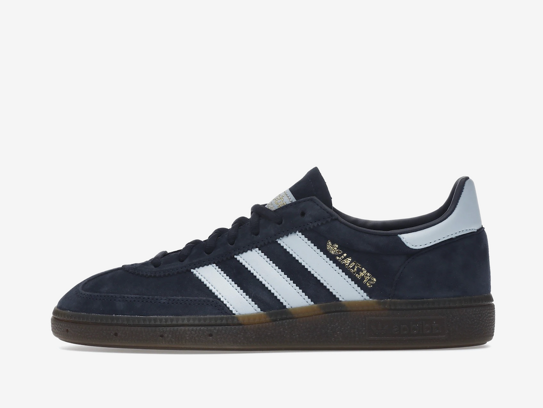 Exclusive Adidas Spezial sneakers in a navy, baby blue and gum colourway.