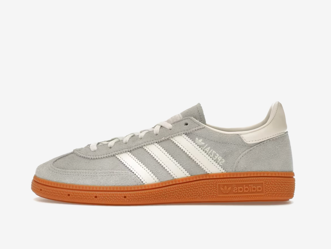 Exclusive Adidas sneakers in a silver, white and gum colourway.