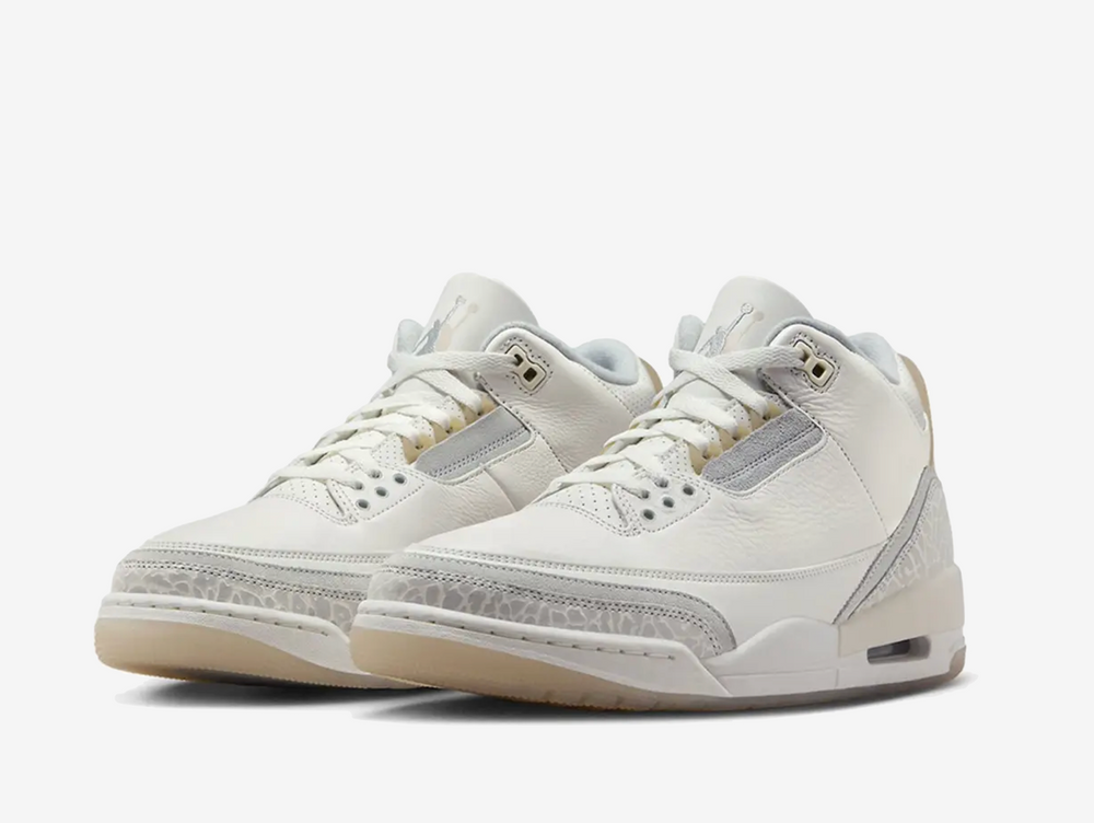 Exclusive Jordan 3 sneakers in a monochrome cream colour scheme.