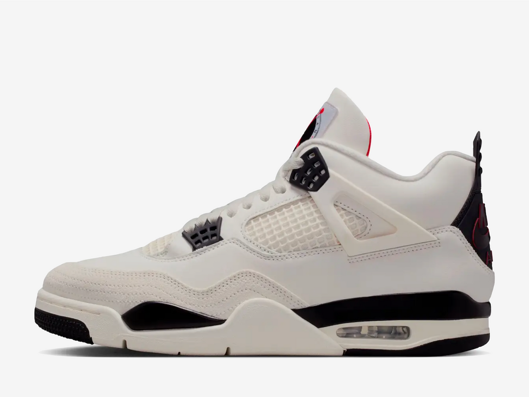 This rendition features a sail leather upper for a vintage look, contrasted by black TPU panels and a matching midsole. Plastic netting overlays the airy mesh on the forefoot and quarter for added ventilation, while fixed support wings enhance stability and fit. Bright red Jumpman logos highlight the tongue, heel, and insole. Cushioning comes from a polyurethane foam carrier with a visible Air unit in the heel, finished with a durable rubber outsole and thick herringbone traction.