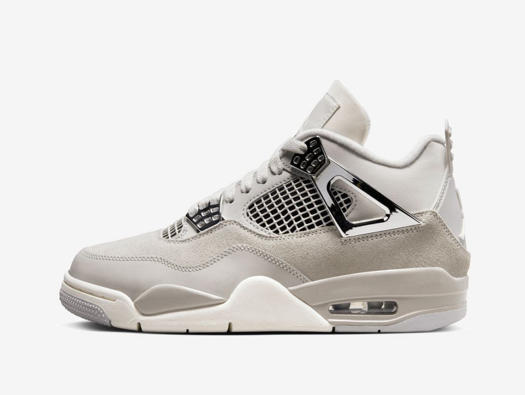 Exclusive Jordan sneakers in a monochromatic silver and grey colour scheme.