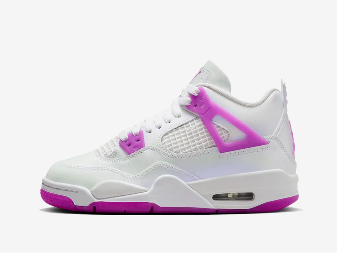 Exclusive Air Jordan 4 sneakers in a white and pink colour scheme.