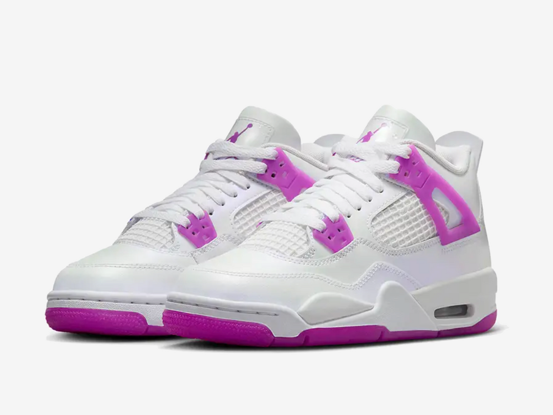 Exclusive Air Jordan 4 sneakers in a white and pink colour scheme.