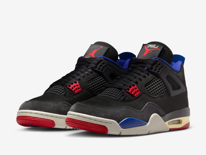 A fresh interpretation of the AJ4 "Rare Air" series is here. The premium mix of leather and suede combine with signature Jumpman DNA colors to honor Jordan heritage. Nike Air heel branding, stamped "Rare Air" insoles and removable tongue patches create a rare edition that reminds us how to turn flaws into awes.