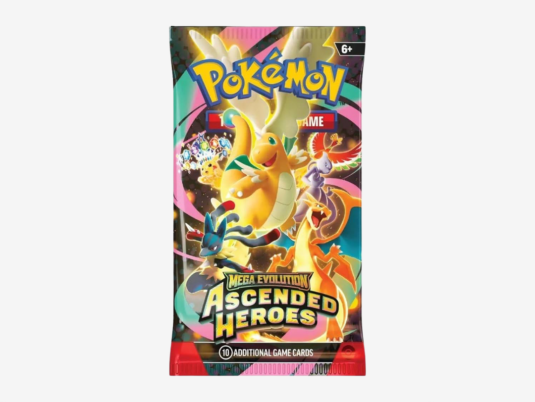 The Pokémon TCG: Mega Evolution — Ascended Heroes Booster Pack offers the chance to discover powerful Mega Evolution Pokémon ex, Trainer’s Pokémon, Stellar Tera Pokémon ex and special illustration cards. Featuring standout Pokémon including Mega Dragonite ex, the expansion brings together fan favourites from across recent Pokémon TCG eras.