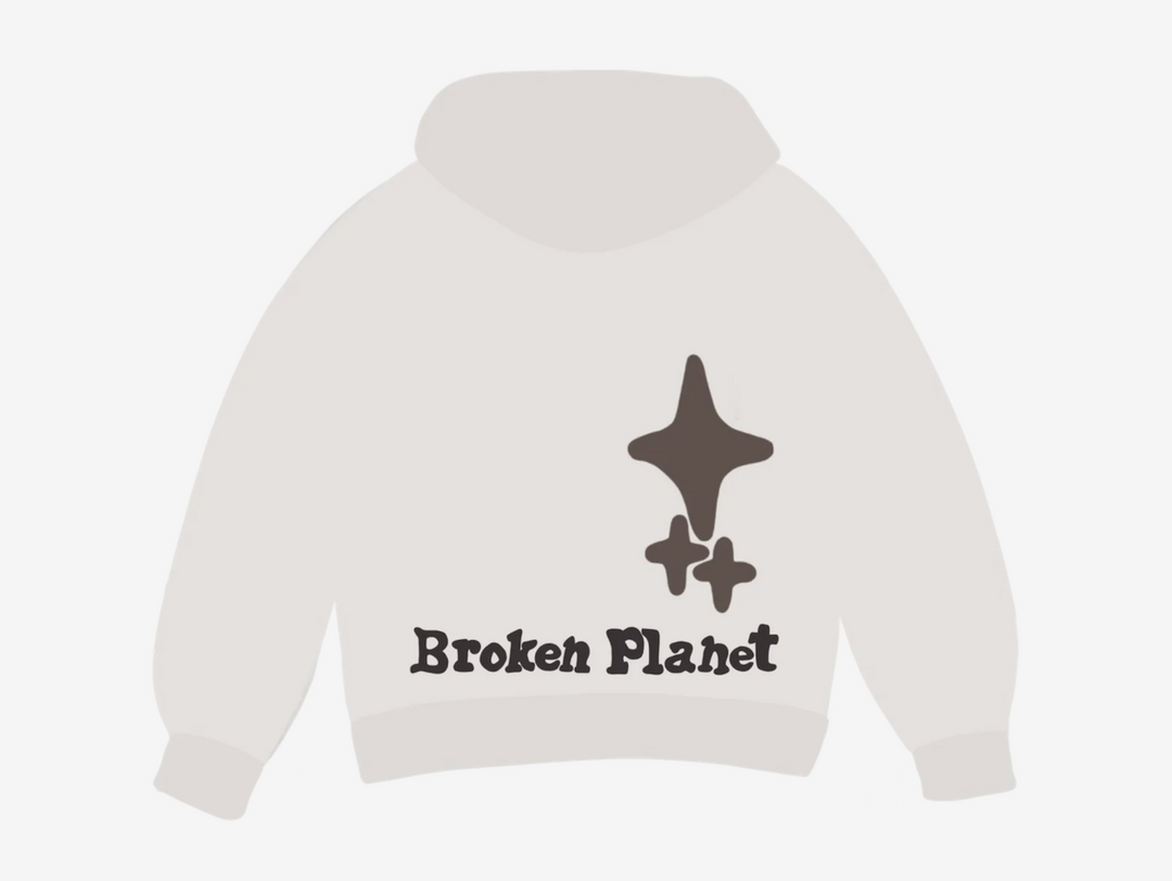 Exclusive Broken Planet hoodie in a cream and brown colourway.