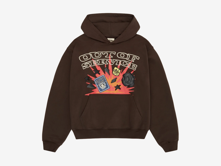 Exclusive Broken Planet Hoodie featuring a brown and multi-coloured design.