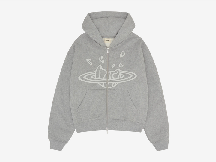 Exclusive Broken Planet Zip Up Hoodie in a grey and white colourway with puff print details.