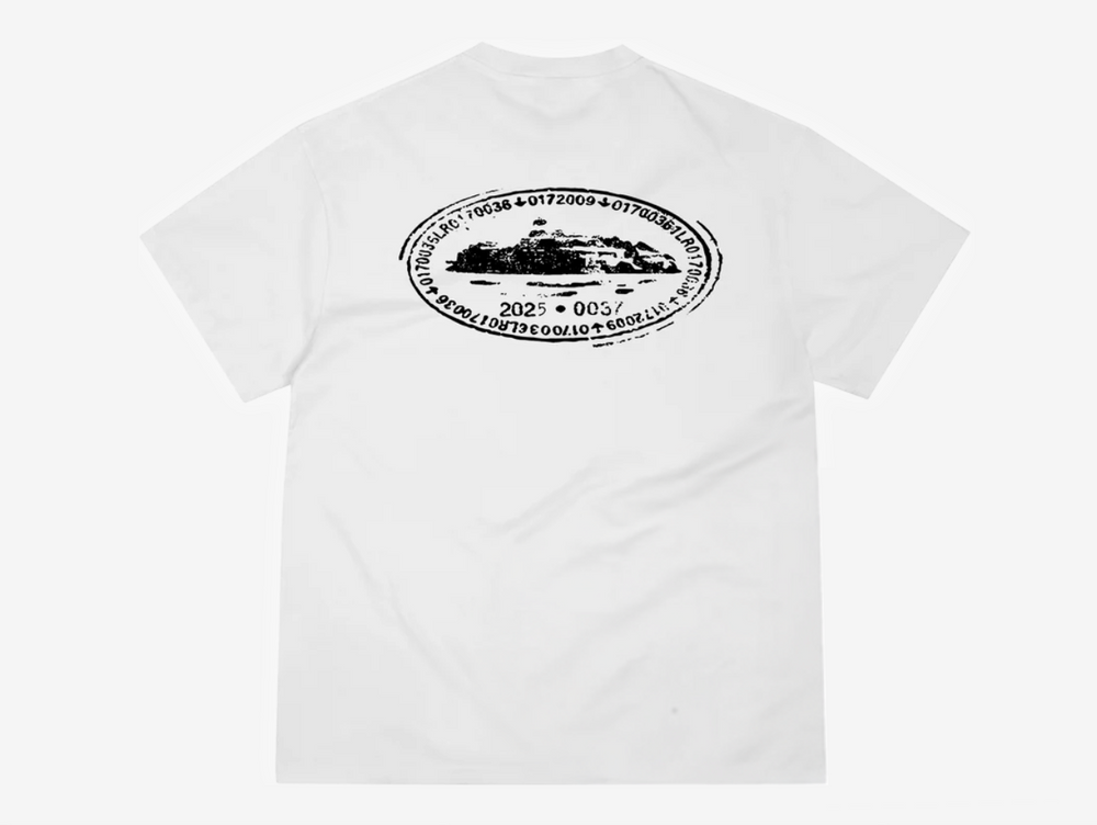 Corteiz T-shirt in 100% cotton with bold screen print graphic and new cut & sew blank, laid flat.
