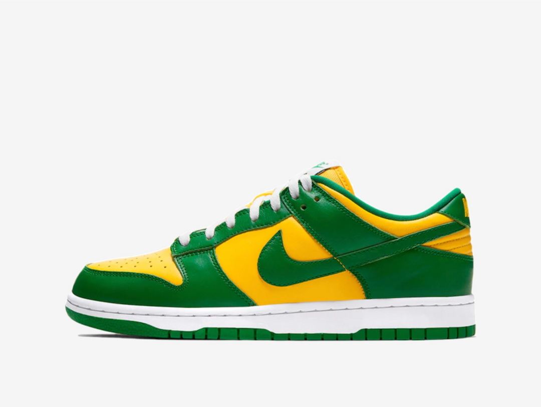 Exclusive Nike Dunk sneakers in a yellow and green colourway.
