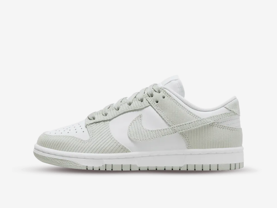 Classic Nike Dunk sneakers in a grey and white colourway.