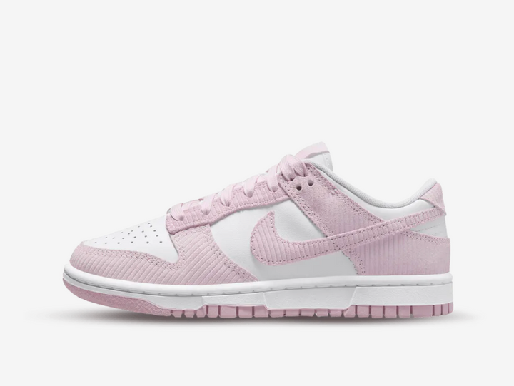 Classic Nike Dunk sneakers in a pink and white colourway.