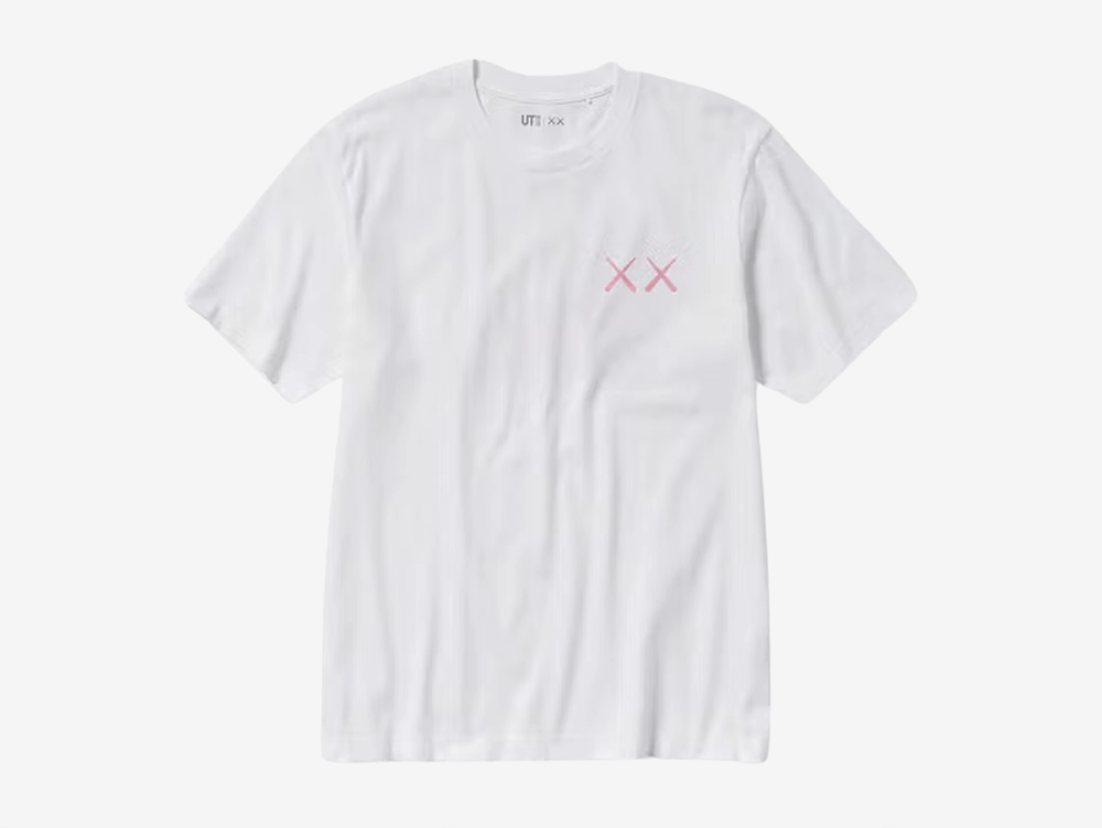 Released as part of the Fall/Winter 2023 (FW23) collection, the KAWS x Uniqlo UT Short Sleeve Graphic T-Shirt (US Sizing) White is a top from the KAWS UT pack celebrating the art book launch of KAWS.

This KAWS x Uniqlo tee is made of pure cotton and features a short-sleeved crewneck design. KAWS' signature ‘XX’ logo is printed on the front right chest in pink, while the back features artwork of the famous pink BFF character. UT x XX collaborative branding details on the woven neck tag round out the design.