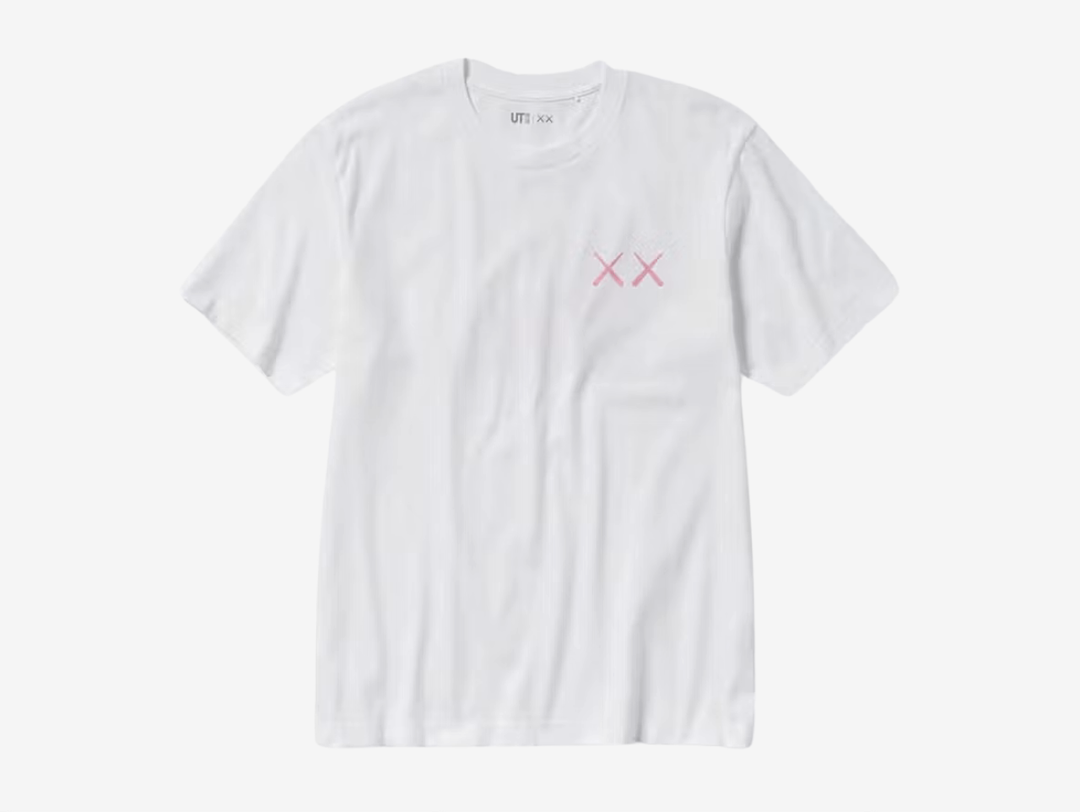 Released as part of the Fall/Winter 2023 (FW23) collection, the KAWS x Uniqlo UT Short Sleeve Graphic T-Shirt (US Sizing) White is a top from the KAWS UT pack celebrating the art book launch of KAWS.

This KAWS x Uniqlo tee is made of pure cotton and features a short-sleeved crewneck design. KAWS' signature ‘XX’ logo is printed on the front right chest in pink, while the back features artwork of the famous pink BFF character. UT x XX collaborative branding details on the woven neck tag round out the design.