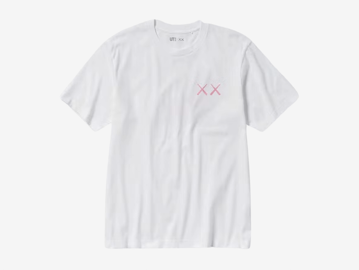 Released as part of the Fall/Winter 2023 (FW23) collection, the KAWS x Uniqlo UT Short Sleeve Graphic T-Shirt (US Sizing) White is a top from the KAWS UT pack celebrating the art book launch of KAWS.

This KAWS x Uniqlo tee is made of pure cotton and features a short-sleeved crewneck design. KAWS' signature ‘XX’ logo is printed on the front right chest in pink, while the back features artwork of the famous pink BFF character. UT x XX collaborative branding details on the woven neck tag round out the design.