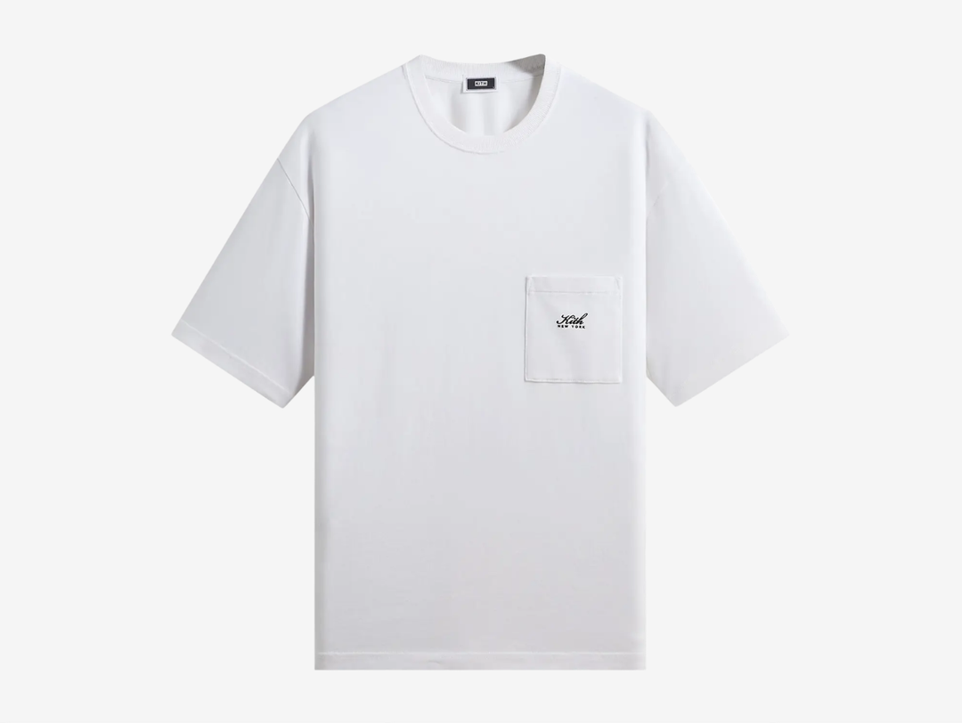 Crafted from 265 GSM cotton jersey, the Quinn Tee offers a structured drape with a balanced, comfortable fit. It features a ribbed crew neckline, a chest pocket accented with flocked Kith branding, and a piece-dyed finish that offers a worn-in look.