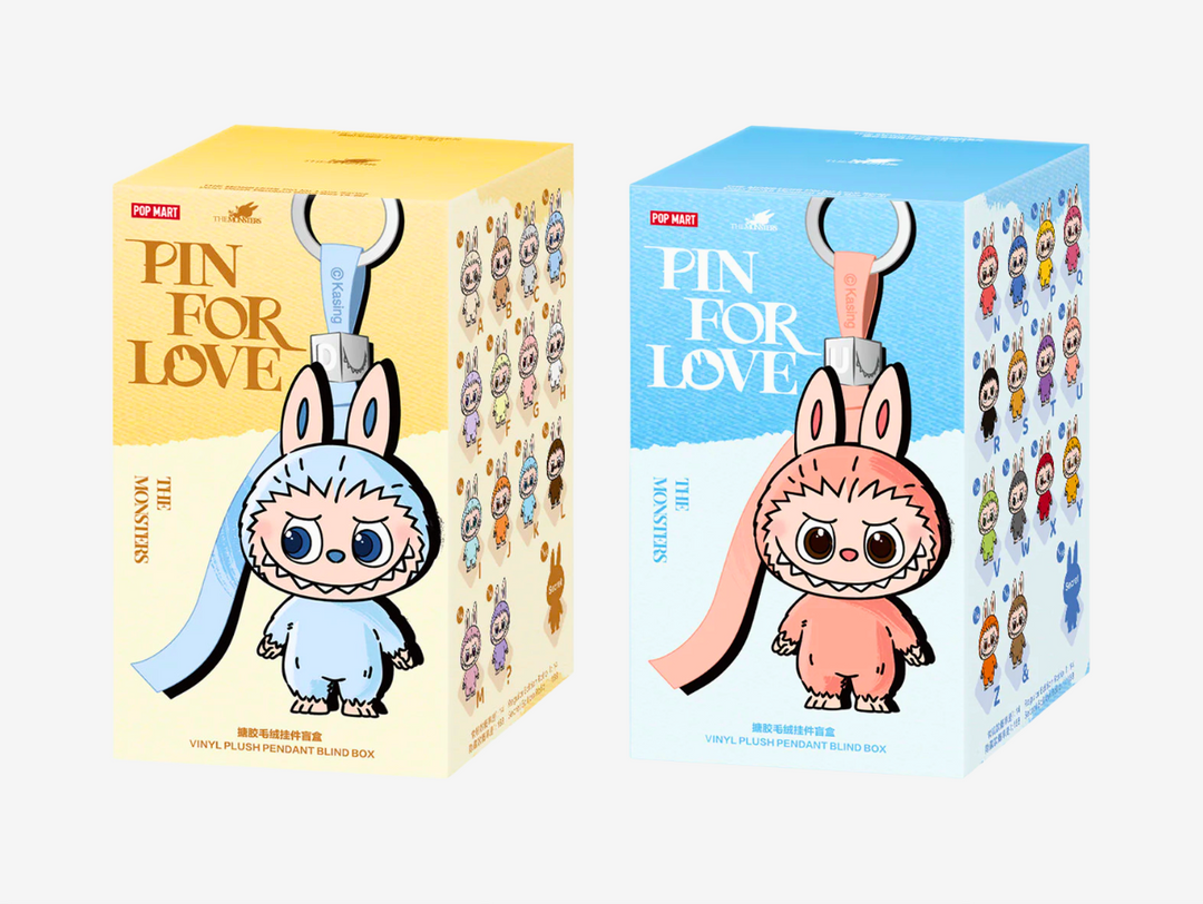 The Pop Mart Labubu The Monsters: Pin For Love Blind Boxes (A–M and N–Z) each feature 14 unique plush pendant keychains, completing the full alphabet-themed collection. Every design showcases the mischievous Labubu character in a soft plush exterior with a durable vinyl shell, styled around playful love-letter motifs. Compact and versatile, these pendants clip easily onto bags, keys, or phone straps, making them as functional as they are collectible. 