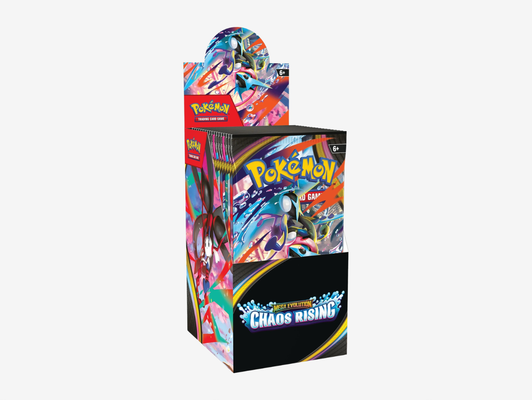 The Pokémon TCG: Mega Evolution Chaos Rising Half Display Booster Box is ideal for collectors and players looking to dive deeper into the latest expansion. Containing multiple booster packs from the Chaos Rising set, it offers increased chances of pulling rare cards, powerful Pokémon, sought-after hits, and competitive additions for your deck. Perfect for ripping packs, growing your collection, or chasing the standout cards from the set.