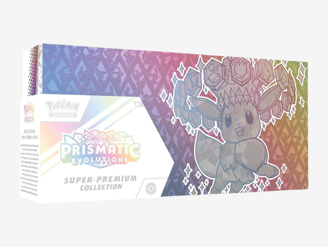 The Pokémon TCG: Scarlet &amp; Violet Prismatic Evolutions Super Premium Collection is a must-have for collectors and Trainers looking to experience one of the most sought-after Scarlet &amp; Violet expansions. Packed with exclusive promo cards, booster packs, and premium collectible accessories, it offers the chance to discover stunning Pokémon ex, special illustration rares, and other highly desirable pulls. Perfect for collectors, players, and fans of the Prismatic Evolutions expansion.