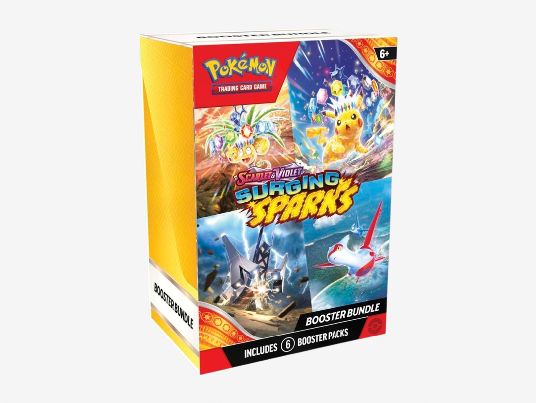 The Pokémon TCG: Scarlet &amp; Violet Surging Sparks 6-Pack Booster Bundle is perfect for Trainers and collectors looking to expand their collection with the iconic original Pokémon lineup. Featuring six booster packs from the Surging Sparks expansion, it offers chances to pull rare cards, nostalgic favourites, and powerful additions for your deck. A great choice for both collectors and players looking to chase classic Pokémon and strong pulls.
