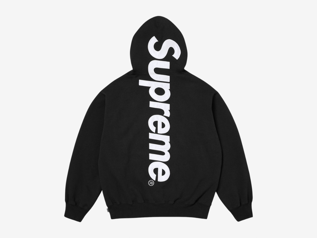 The Supreme Appliqué Logo Hoodie in Black delivers a polished take on a classic staple. Made from soft, heavyweight fleece, it features a bold appliqué Supreme logo across the chest that adds texture and strong visual presence. The roomy hood, kangaroo pocket, and ribbed details keep the fit secure and comfortable. The black colorway stays versatile and easy to pair with anything. This hoodie is a solid choice for anyone looking for reliable comfort with a standout Supreme touch.