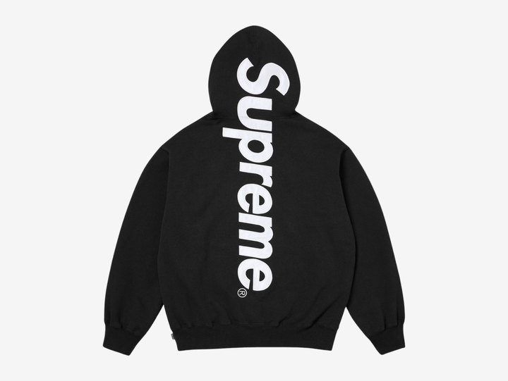 The Supreme Appliqué Logo Hoodie in Black delivers a polished take on a classic staple. Made from soft, heavyweight fleece, it features a bold appliqué Supreme logo across the chest that adds texture and strong visual presence. The roomy hood, kangaroo pocket, and ribbed details keep the fit secure and comfortable. The black colorway stays versatile and easy to pair with anything. This hoodie is a solid choice for anyone looking for reliable comfort with a standout Supreme touch.