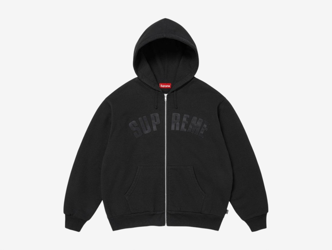 The Supreme Arc Logo Thermal Lined Zip Up Hoodie is crafted from heavyweight crossgrain brushed-back fleece for a substantial, premium feel. A cotton waffle thermal lining adds extra warmth and structure, making it ideal for colder weather without losing the classic Supreme hoodie shape. Finished with a full zip closure, front pouch pockets and a tackle twill Arc Logo appliqué across the chest, the design keeps the branding bold while staying rooted in a clean, everyday silhouette.
