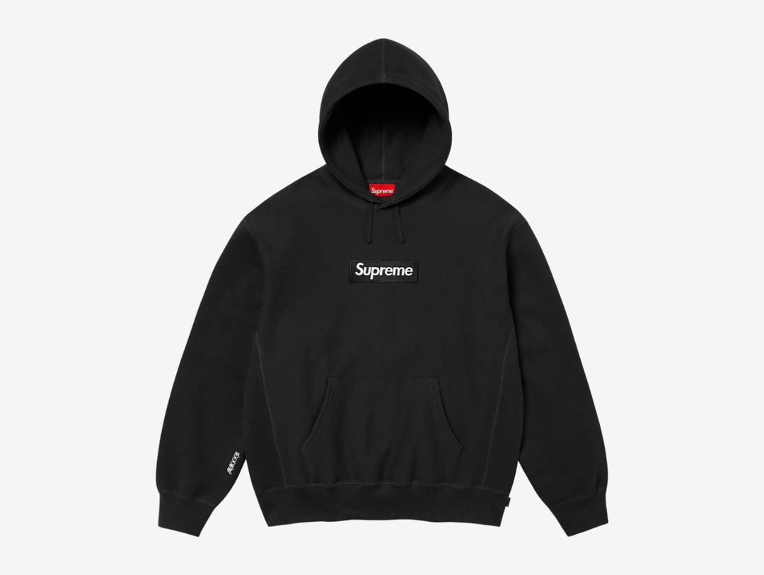 Made from heavyweight crossgrain brushed-back fleece, this Supreme Box Logo Hoodie offers superior warmth, structure, and durability with a soft interior feel. Ribbed gussets reinforce the design while allowing comfortable movement, and a classic pouch pocket adds everyday practicality. Finished with Supreme’s iconic embroidered box logo on the chest and an embroidered graphic on the sleeve, this hoodie delivers a clean, elevated take on a streetwear essential.