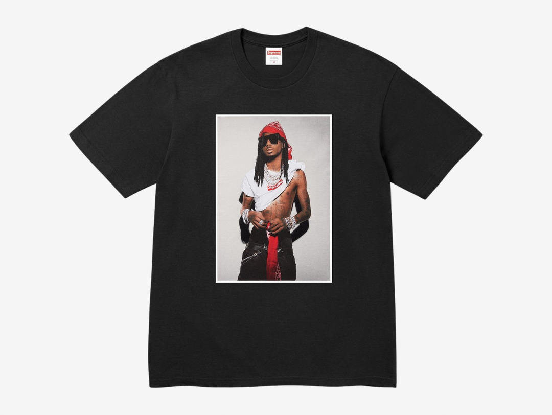 The Supreme Playboi Carti T-Shirt in Black combines Supreme’s signature streetwear aesthetic with Carti’s bold cultural influence. Made from soft, durable cotton, it features a standout graphic on the front that reflects the rapper’s distinctive style. The classic Supreme fit delivers all-day comfort, making this tee a solid pick for fans and collectors who want a simple piece with strong visual impact.
