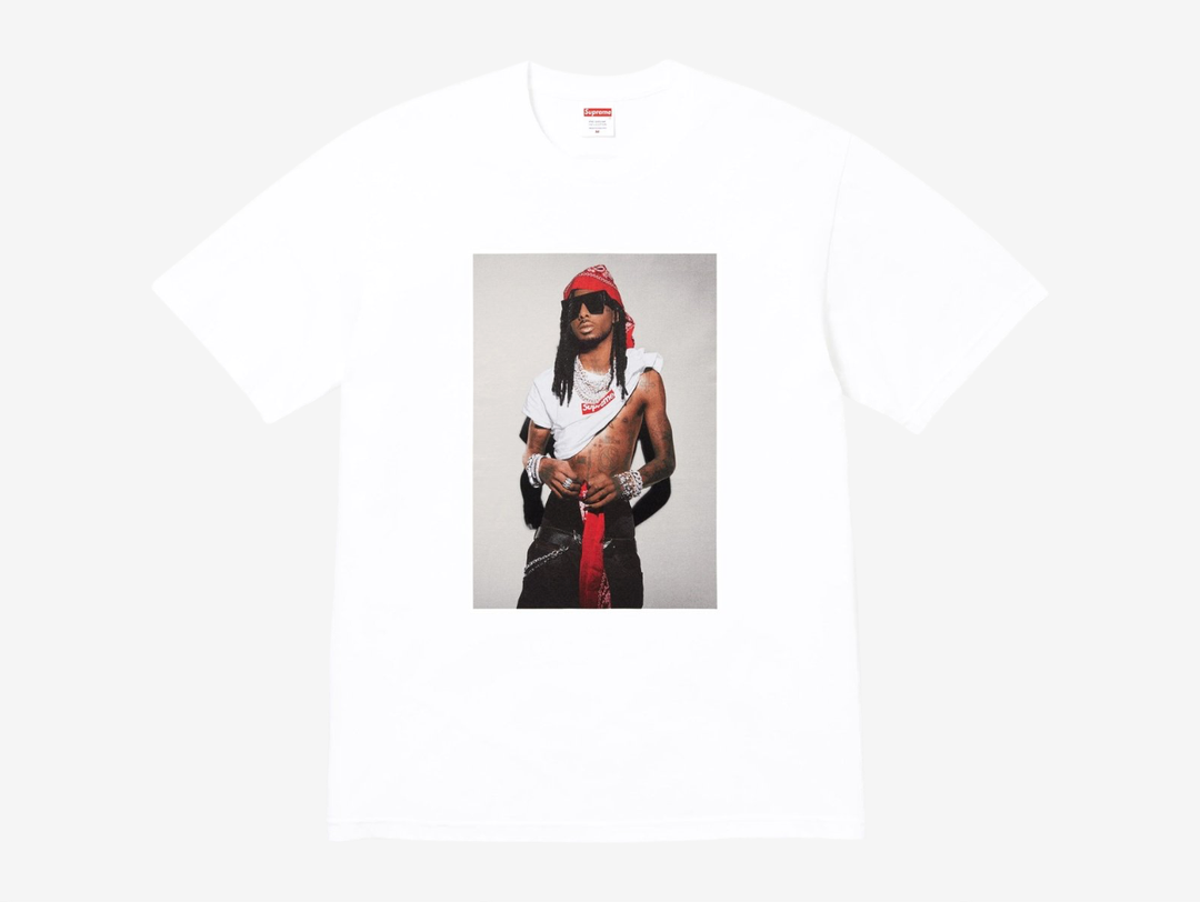 The Supreme Playboi Carti T-Shirt in White combines Supreme’s signature streetwear aesthetic with Carti’s bold cultural influence. Made from soft, durable cotton, it features a standout graphic on the front that reflects the rapper’s distinctive style. The classic Supreme fit delivers all-day comfort, making this tee a solid pick for fans and collectors who want a simple piece with strong visual impact.