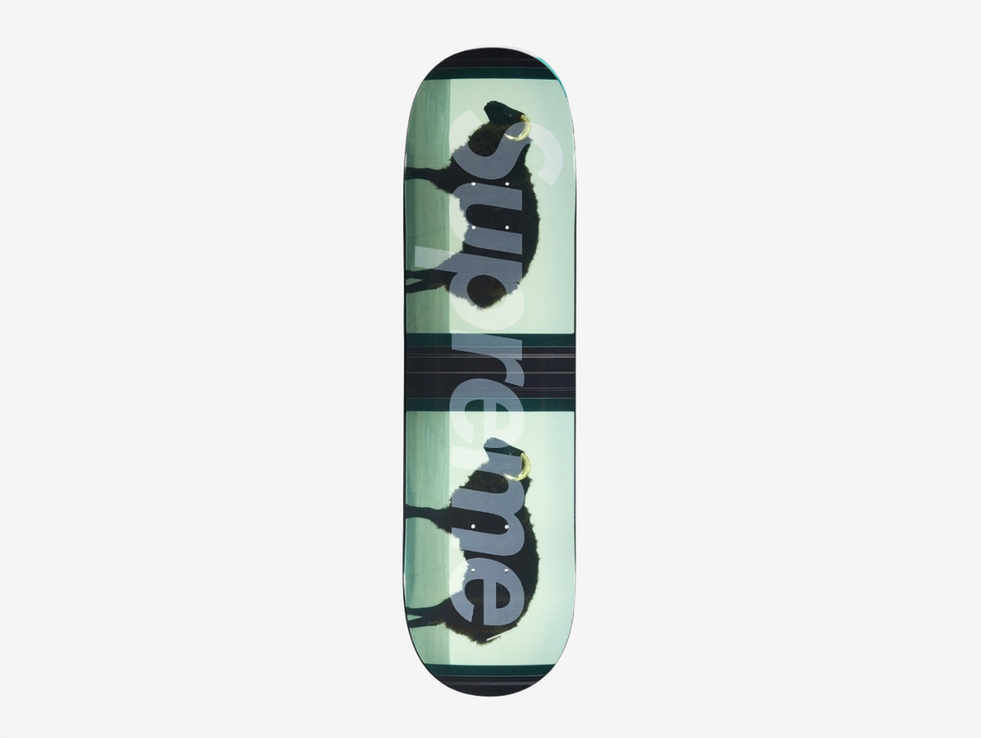 The Supreme Damien Hirst Sheep Skateboard Deck features artwork from Damien Hirst’s distinctive series, bringing his signature contemporary style to a classic Supreme deck. The graphic showcases Hirst’s sheep imagery with sharp detail, creating a piece that works as both functional hardware and collectible art. Built from durable 7-ply maple, the deck delivers reliable performance for skating while also standing out as a display piece.