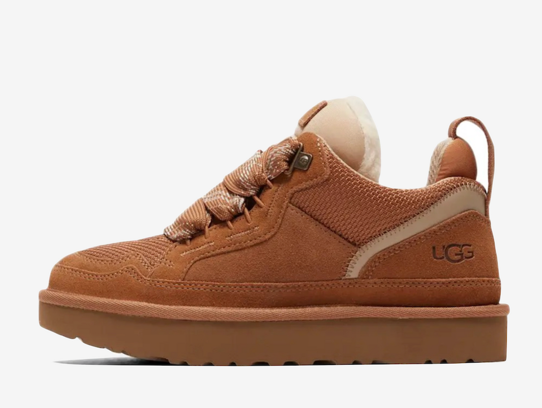 Exclusive UGG Lowmel Trainers in a chestnut brown colour scheme.