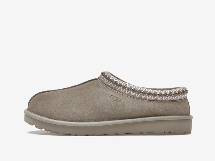 Exclusive UGG Tasman Slippers in a neutral grey colourway.