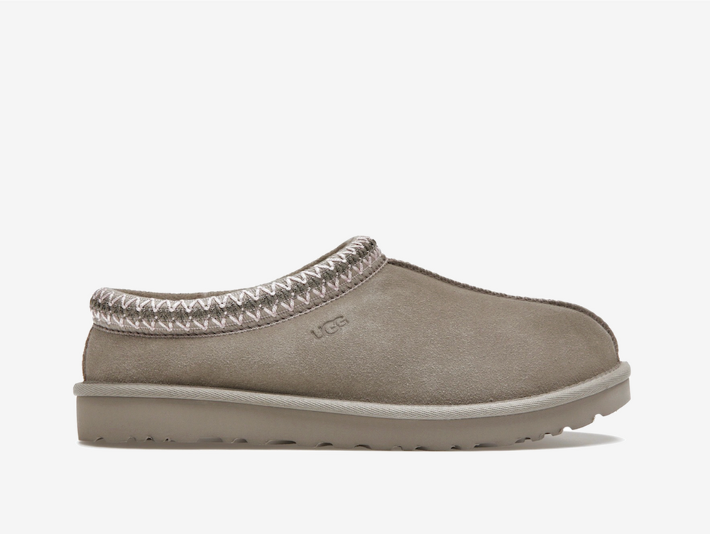 Exclusive UGG Tasman Slippers in a neutral grey colourway.