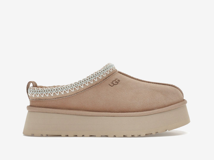 Exclusive UGG Tazz Slippers in a sand and beige colourway.
