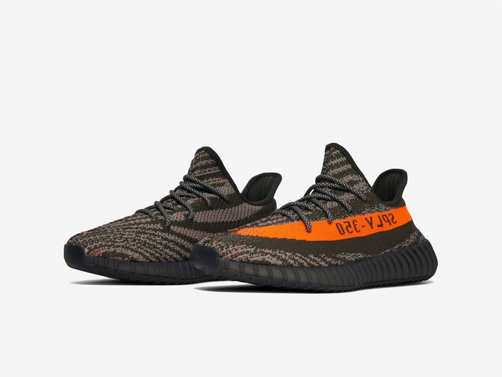 Timeless Yeezy sneakers in a classic orange and black colour scheme.
