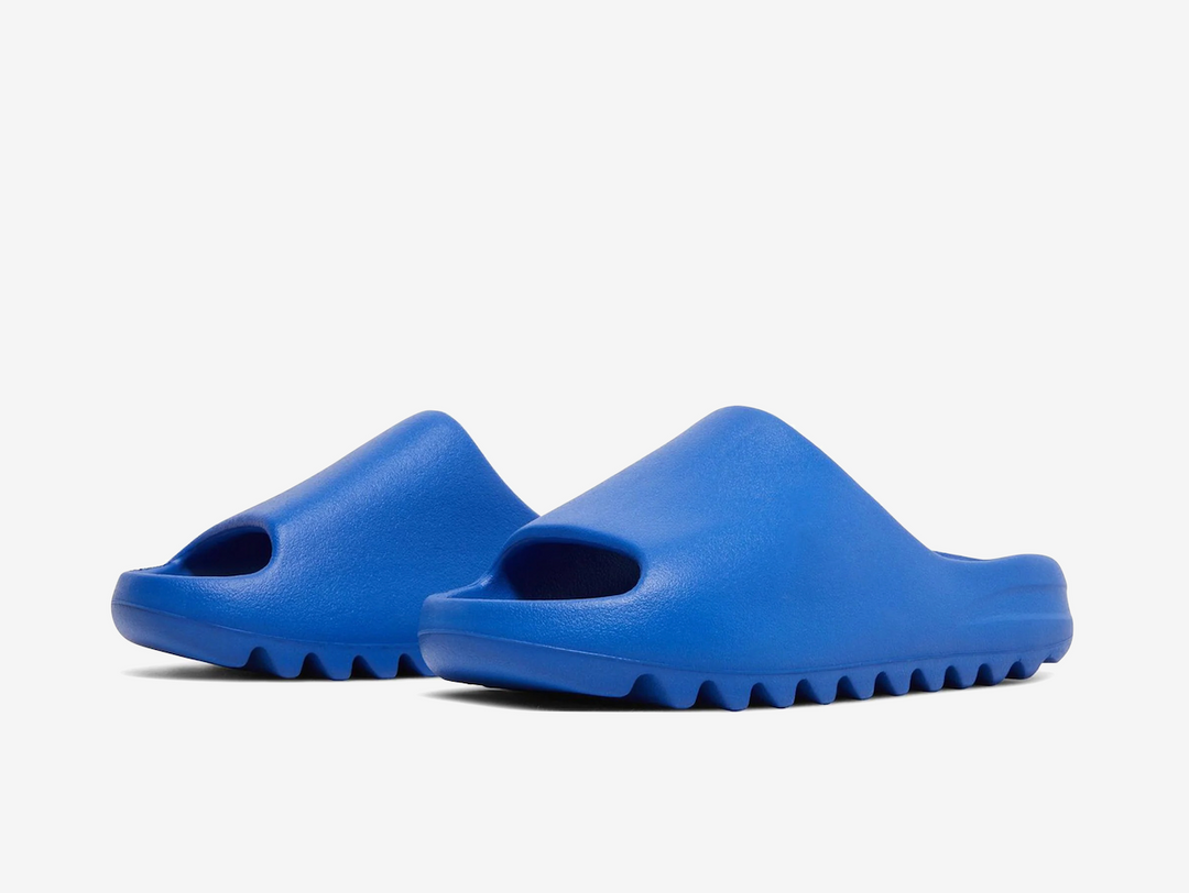 Exclusive Yeezy shoes with a unique blue colour scheme.