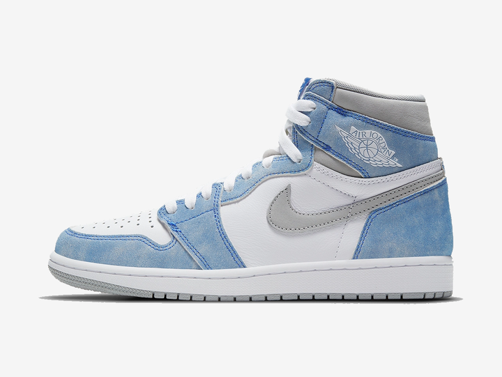 Timeless Air Jordan 1 High Hyper Royal sneakers in a classic white and black colour scheme.