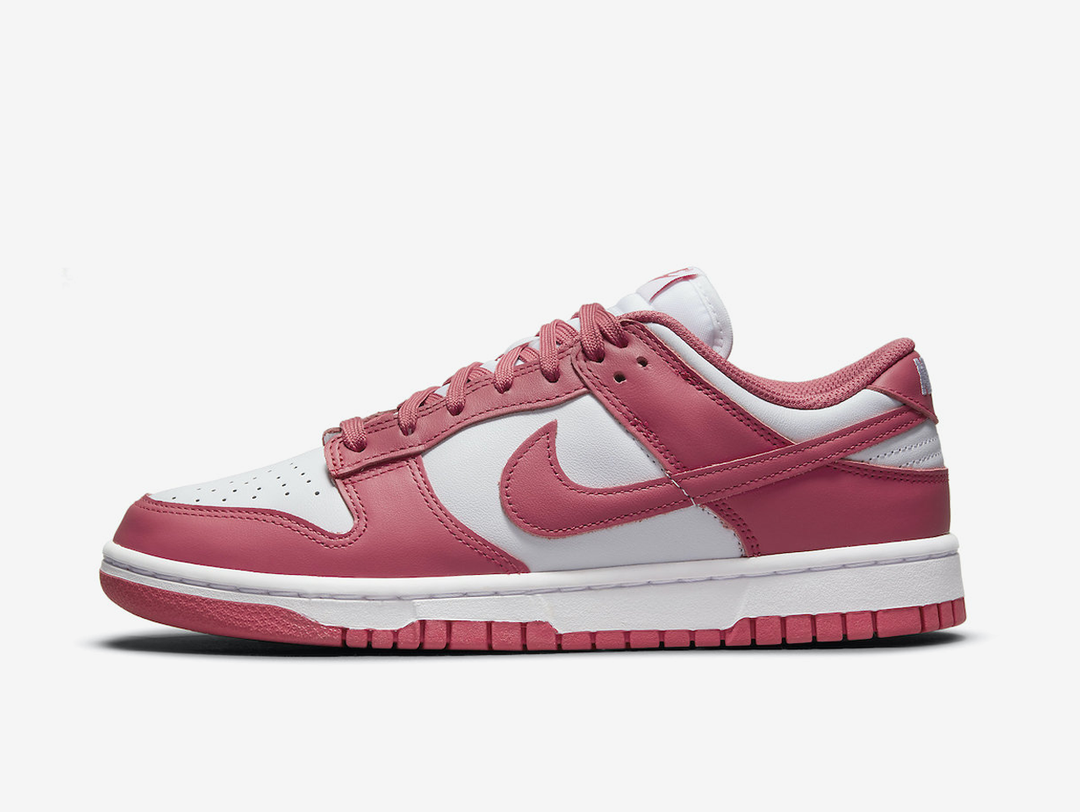 Timeless Nike Dunk sneakers in a classic white and pink colour scheme.