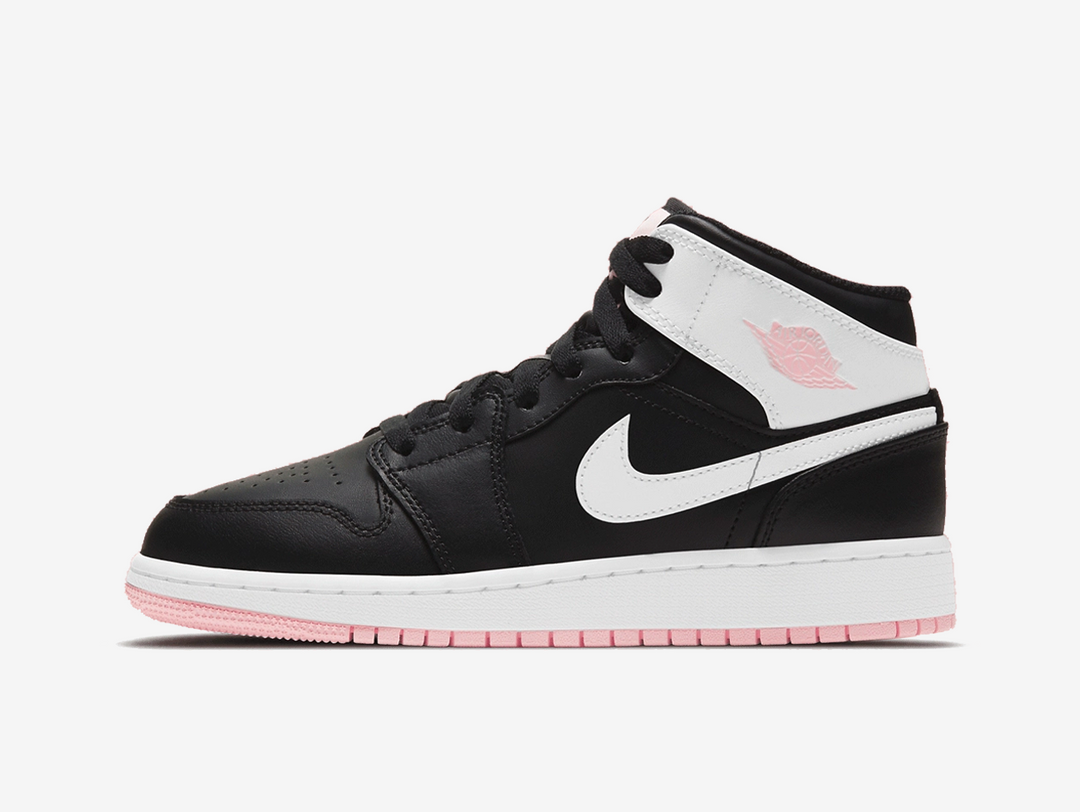 Exclusive Jordan 1 Mid shoes with a unique pink and black colour scheme.