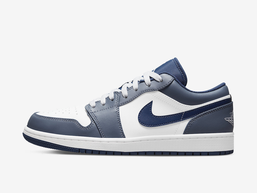 Classic Jordan 1 Low shoes with a blue and white colourway.