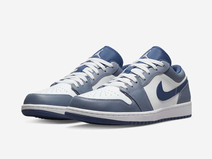 Classic Jordan 1 Low shoes with a blue and white colourway.