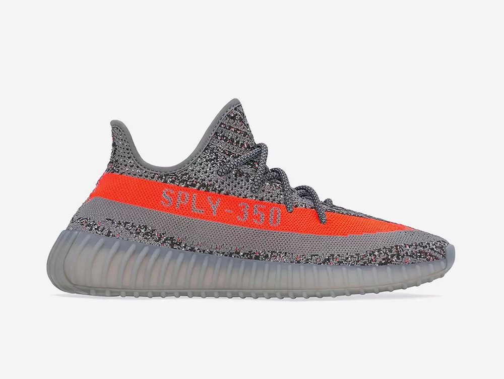 Timeless Yeezy sneakers in a classic orange and grey colour scheme.