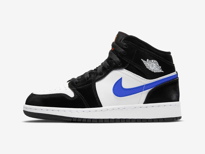 Timeless Air Jordan 1 Mid sneakers in a classic blue and black colour scheme.